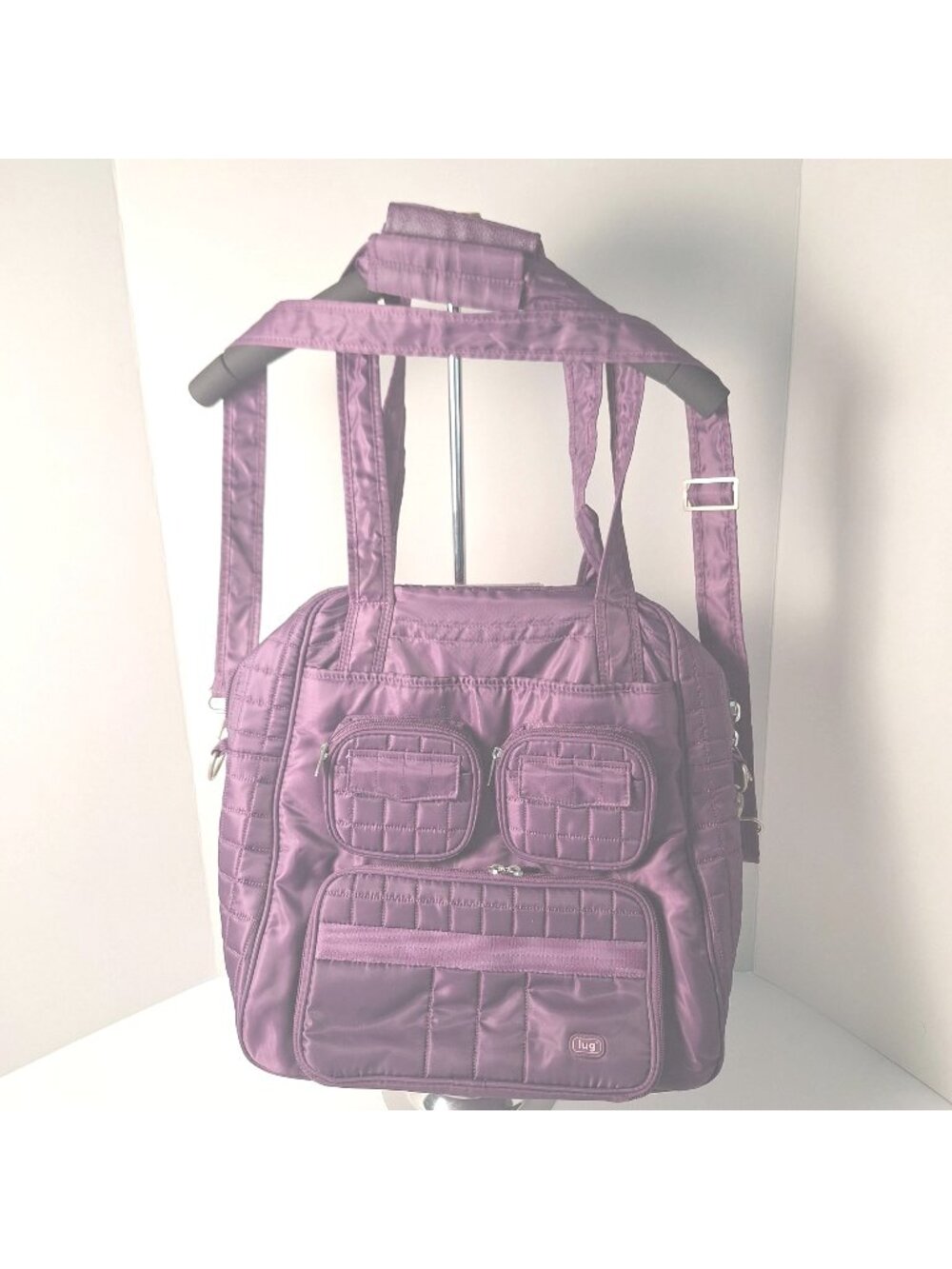 QUILTED PURPLE PLUM/ORCHID LUG PUDDLE JUMPER TRAVEL TOTE BAG DOUBLE HANDLE STRAP